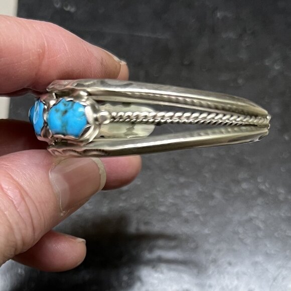 C. Yazzie Navajo Sterling Silver Open Cuff Bracelet with Five Turquoise Nuggets - Picture 6 of 10